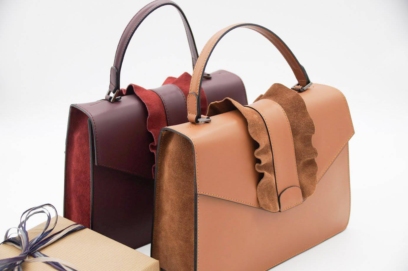 Burgundy Italian Leather Hand Bag - Benzie Gifts