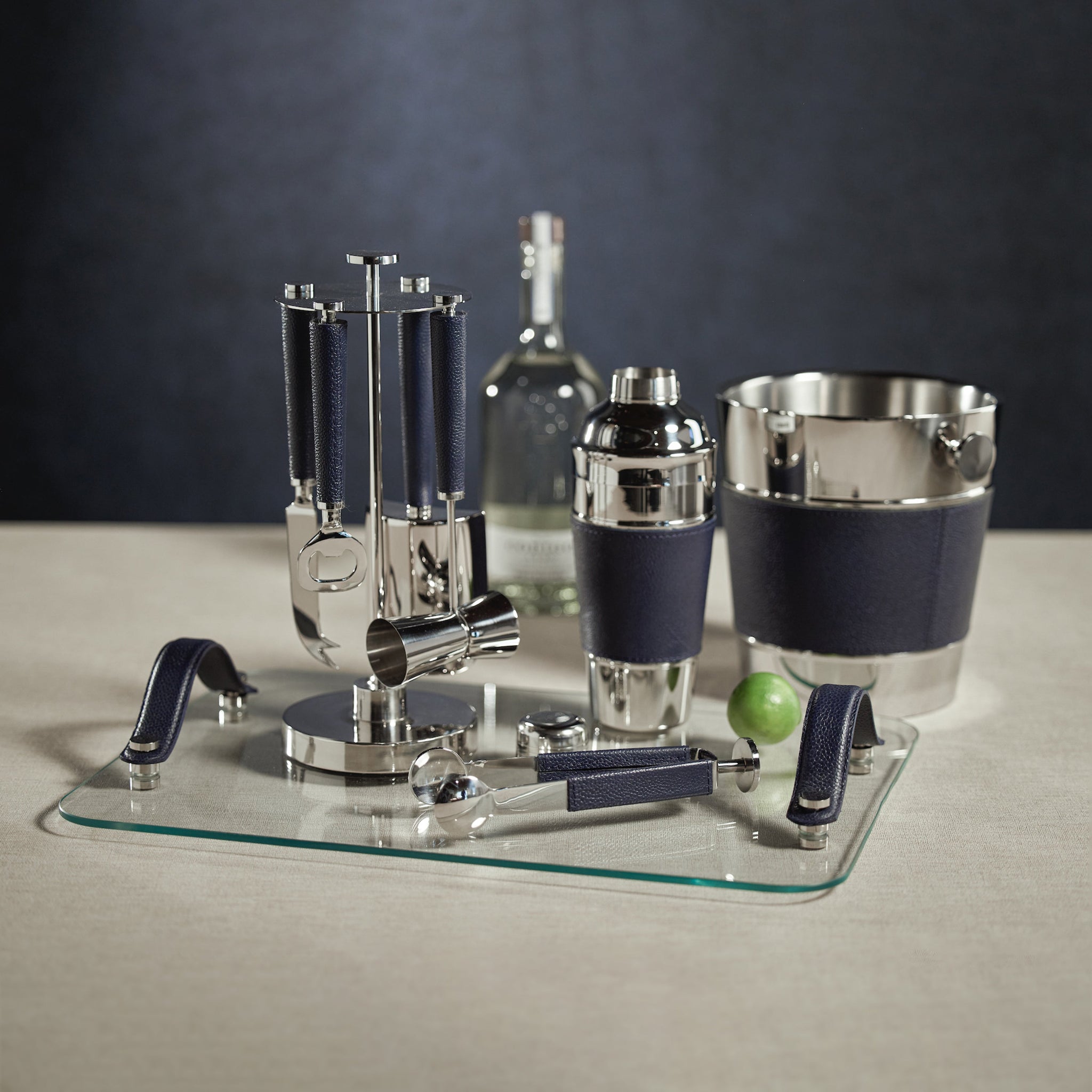 Laguna Nickle and Leather Drinkware set - Benzie Gifts